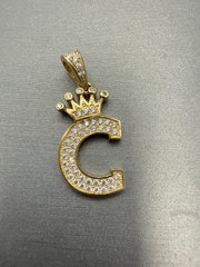 14k letter C pendant with crown and CZ’s stones