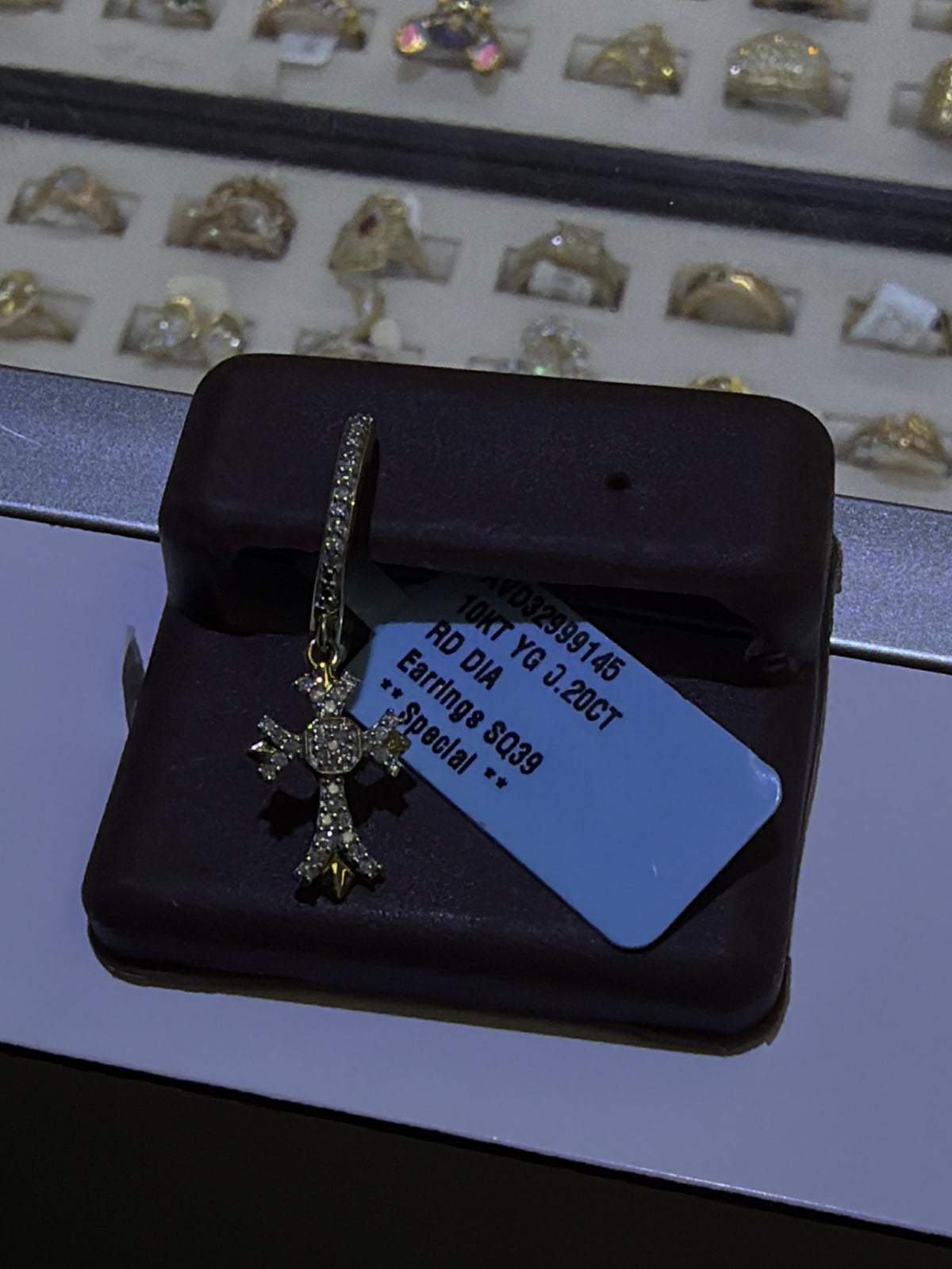 10k cross diamond earring solo pair