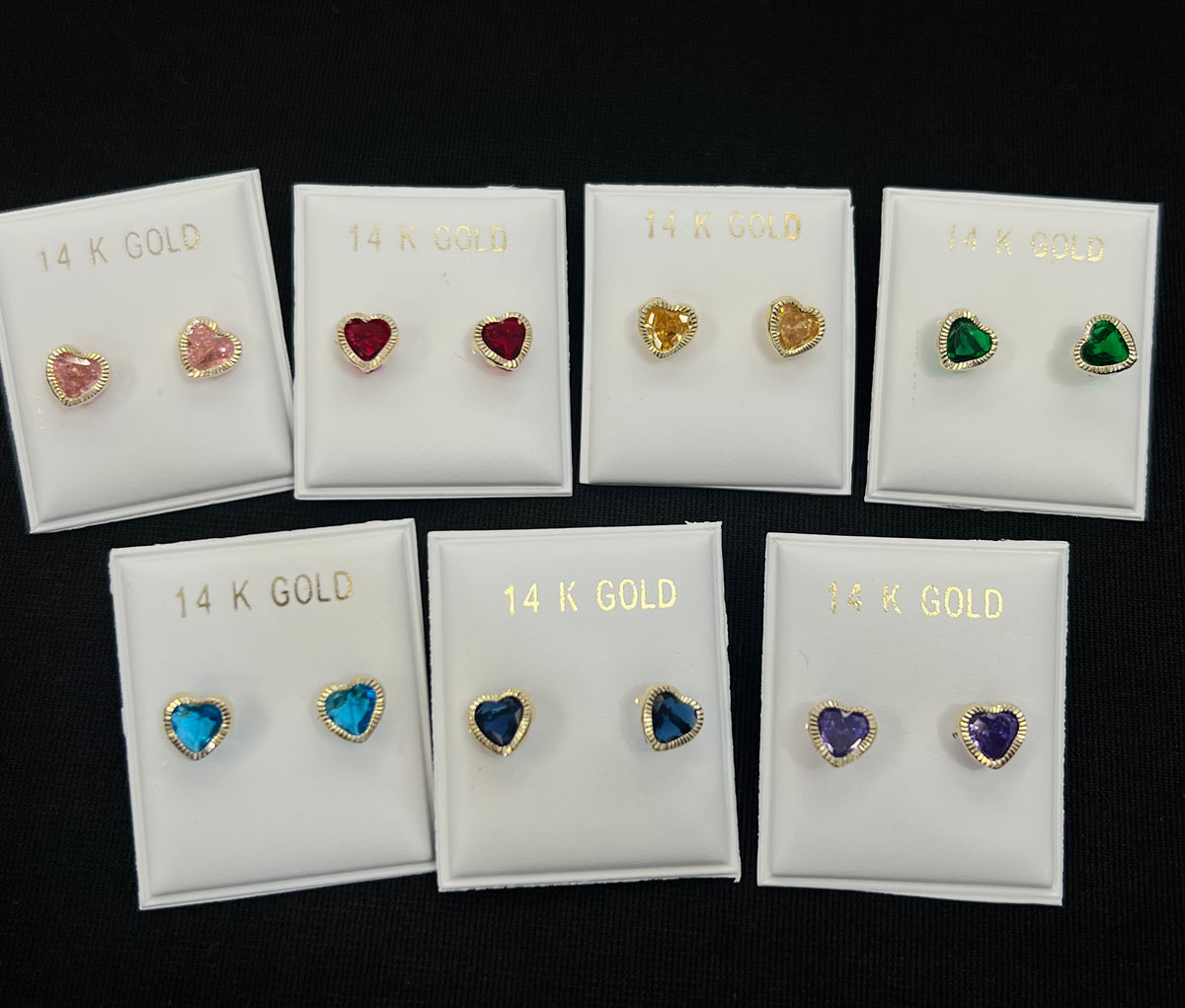 14k Baby and ladies colored heart stone earring (call for available colors) ($70 each)