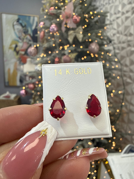 14k drop stone earrings red blue and white stones