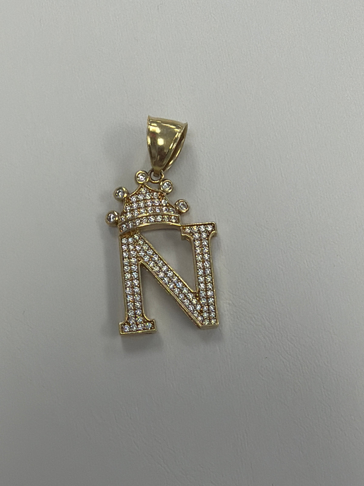 14k letter N pendant with Cz’s stones