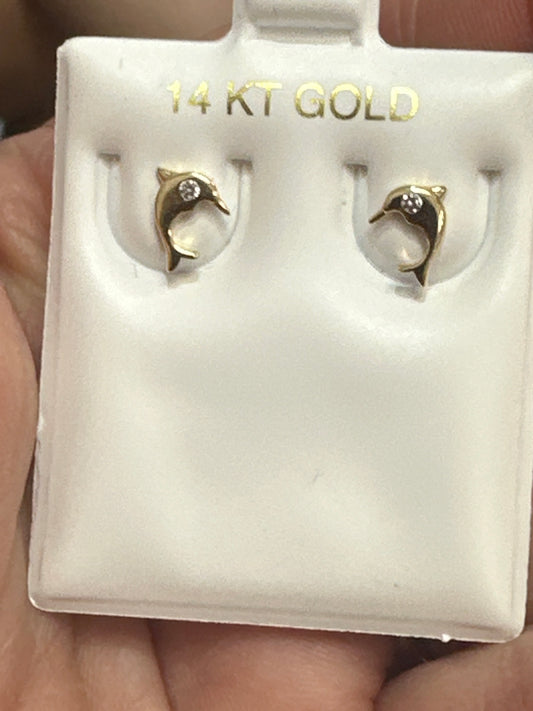 14k Baby and ladies earing dolphin push back
