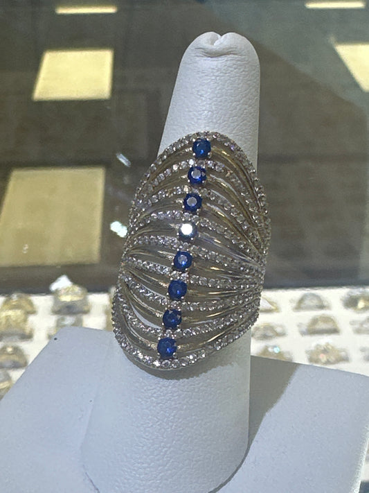 14k long ring blue stones fancy