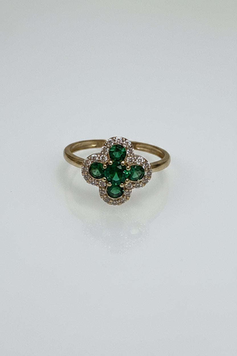 14k ring green flower with white CZ’s stones