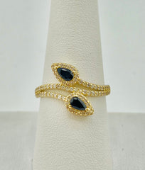 14k double leaf ring with black stones