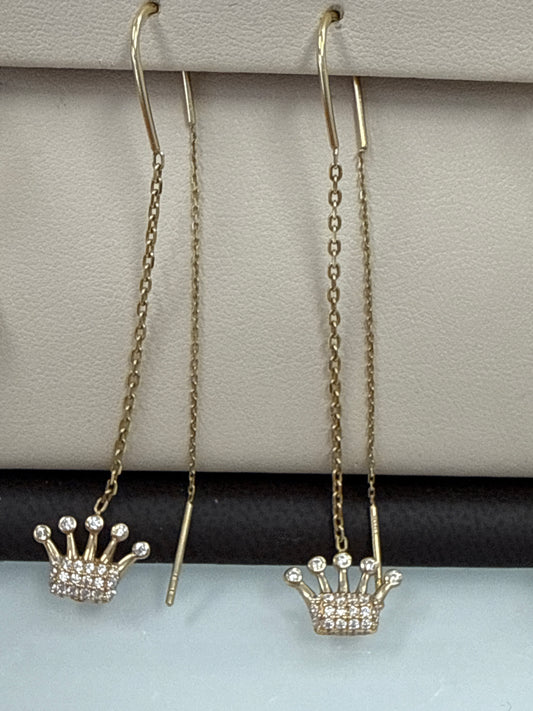 14k Dangle crown earrings tiara 15 añera