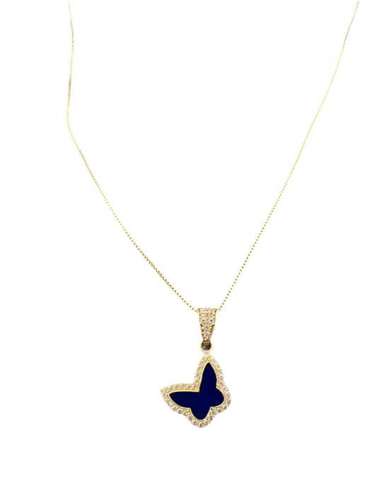 14k dark blue butterfly necklace with stones