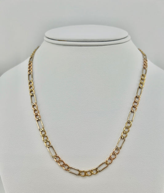 14k Necklace tri-colored figaro style 18”