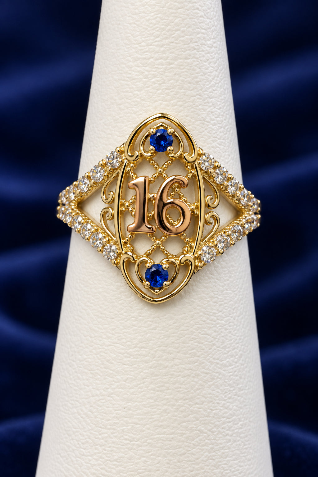 10k ring  Sweet 16th blue stones