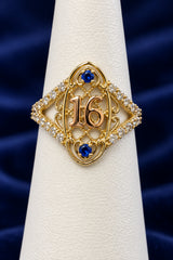 10k ring  Sweet 16th blue stones