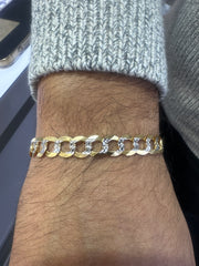 14k cuban link 2 tones diamond white pave cut 8” long 9mm