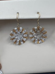 14k two toned hanging circle flower earrings
