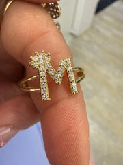 14k Ring letter M with stones