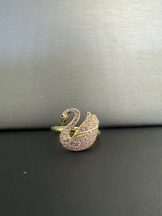 14k swan ring with pink stones