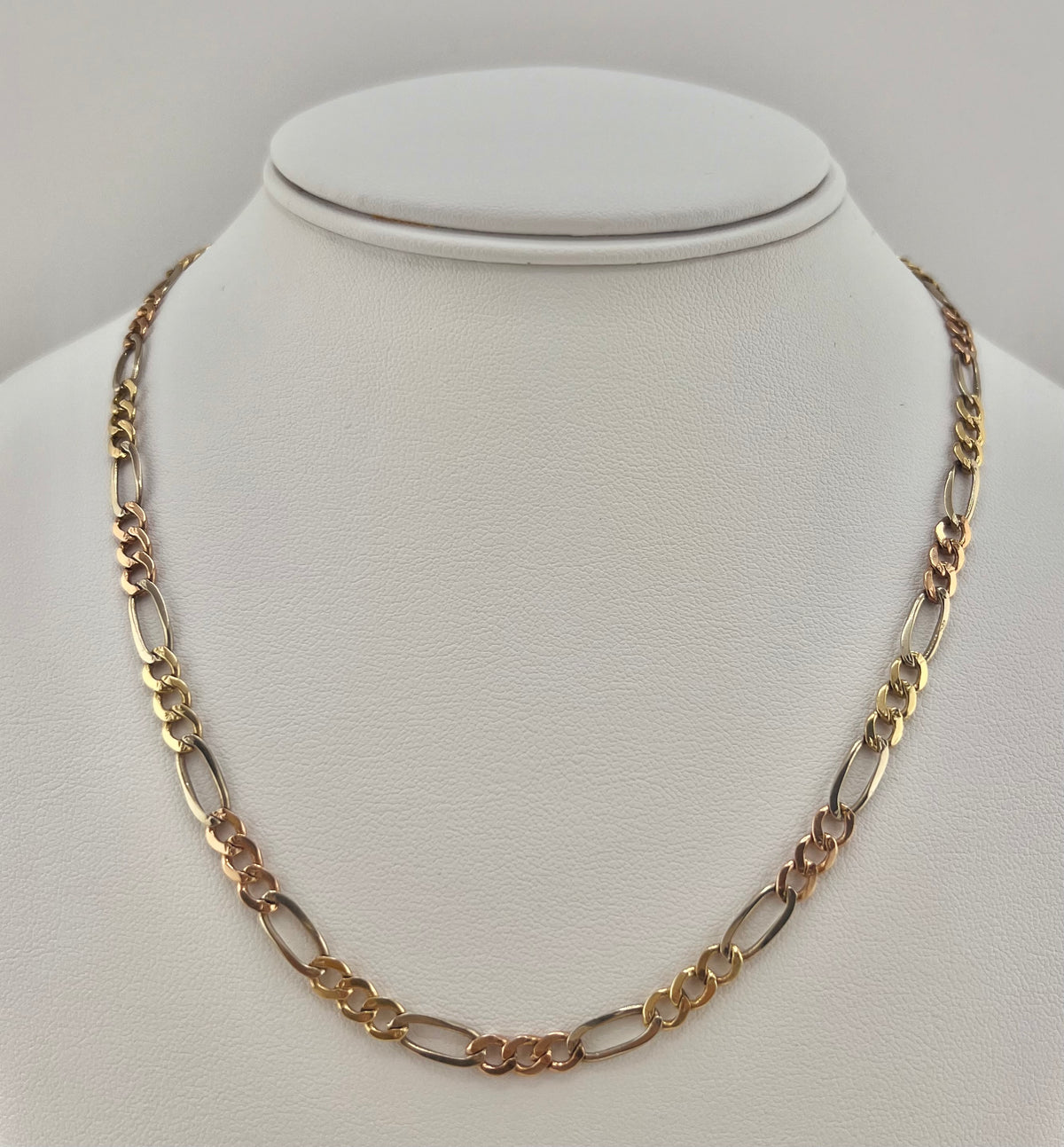 14k Necklace tri-colored figaro style 18”