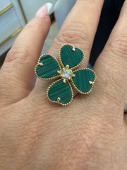 Ring green flower stones 14k