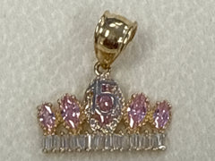 14k Quince (15) tiara pendant pink stones