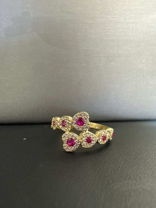 14k heart ring with white and pink stones
