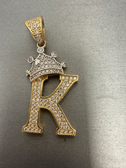 14k letter K pendant with crown on Cz’s stones