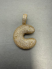 14k letter C pendant with crown and CZ’s stones