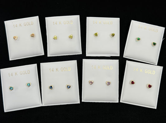 14k small colored heart stone earrings (call for available colors) ($40 each)