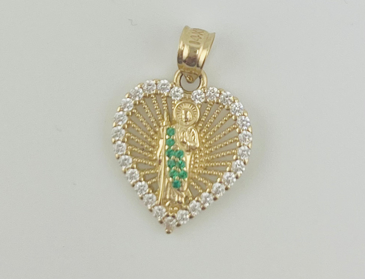 14k Heart Christian pendant san Judas