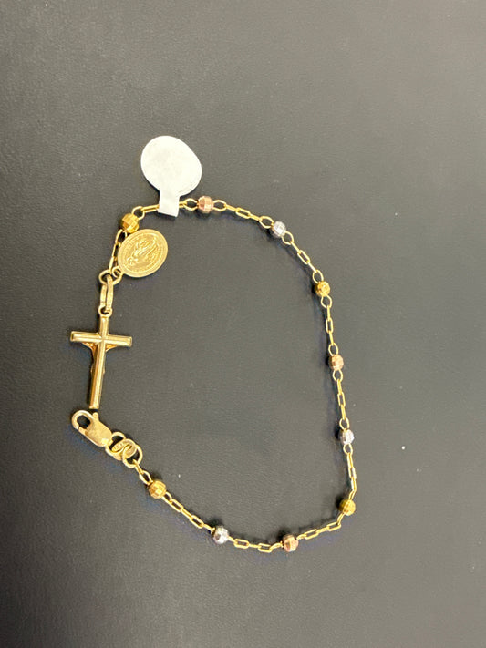 14k Anklet and hand bracelet tricolor rosary