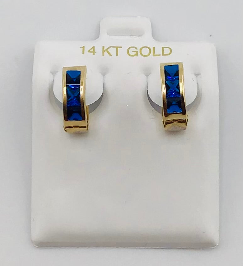 14k Baby and ladies earring small blue hoop