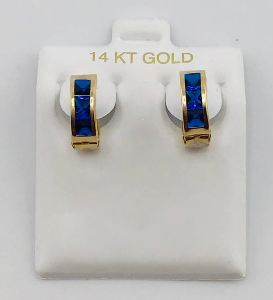 14k Baby and ladies earring small blue hoop