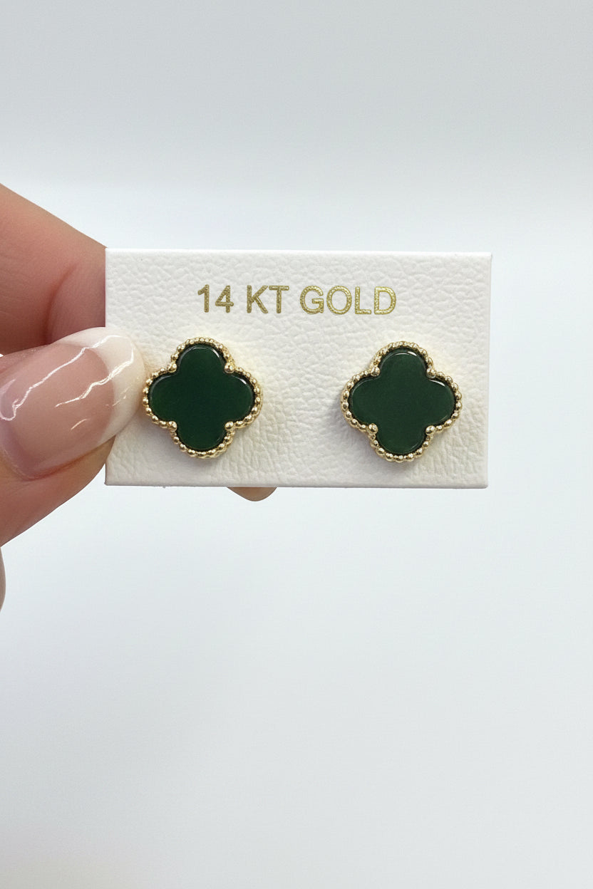 14k cz green flower earrings