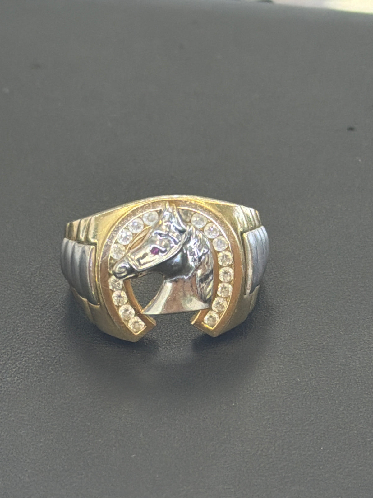 14k Horseshoe ring with stones two tone
