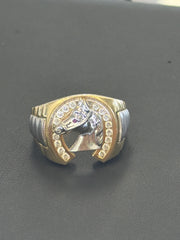 14k Horseshoe ring with stones two tone