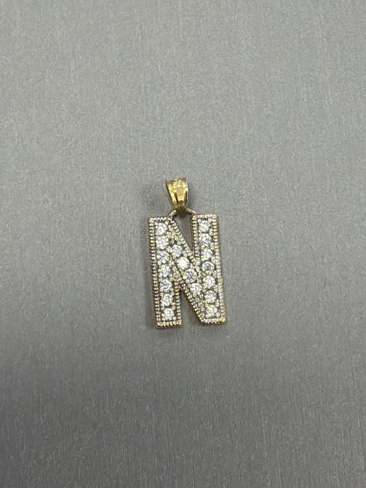 14k letter N pendant with Cz’s stones