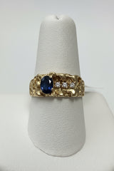 10k nugget style men ring  with Sapphire and Diamond  stone