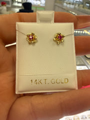 14k flower red stone