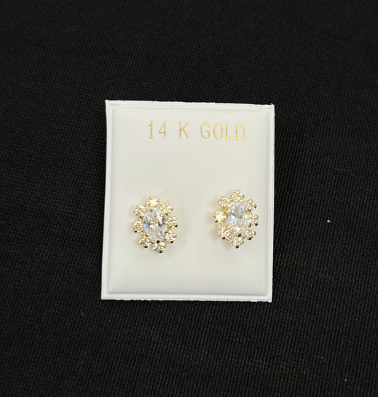 14k ladies oval earrings with many stones