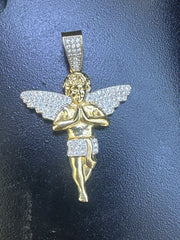 14k Angel Pendant with stones on wings