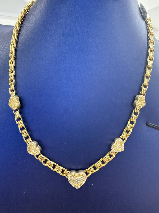 10k Monaco plain necklace with heart 17”