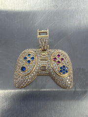 14k game controller pendant with stones