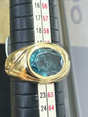 14k ring man blue round stone