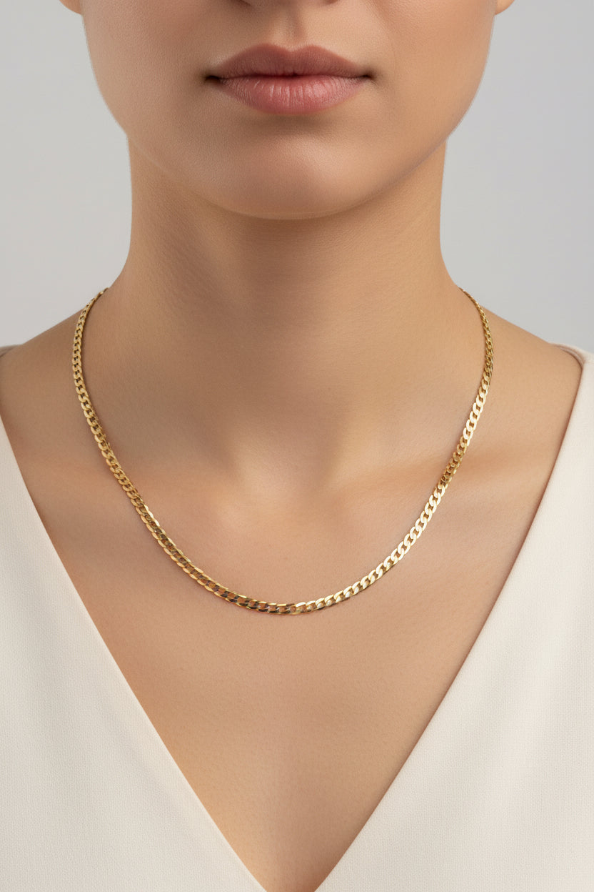14k Necklace yellow gold plain cuban style 26” 3.17 mm