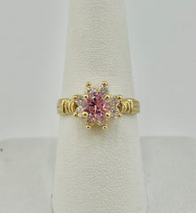 14k flower ring with big pink stone