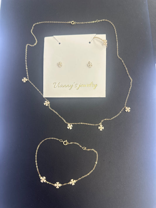 14k clover set necklace earrings bracelet ring
