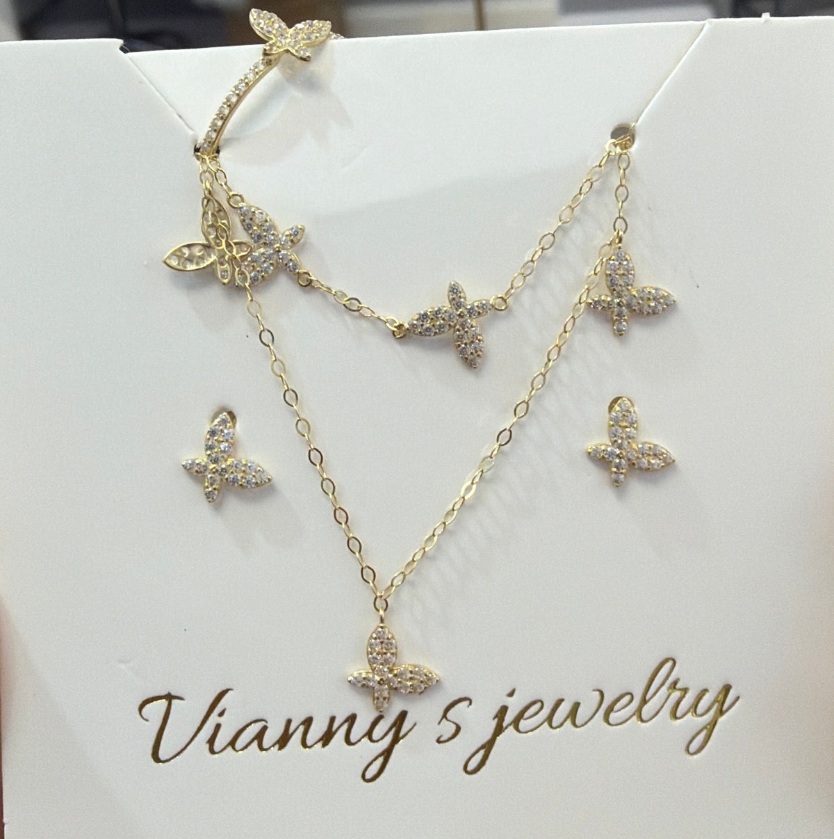 14k Buttetfly set ring earrings ring and bracelet