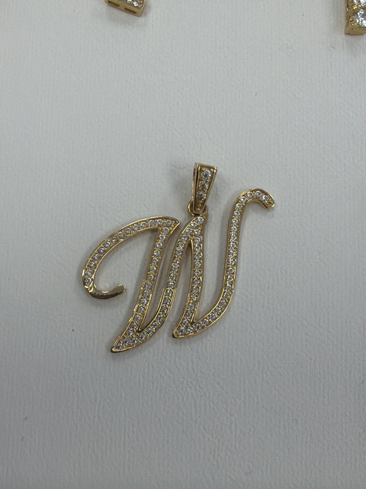 14k letter W pendant with Cz’s stones