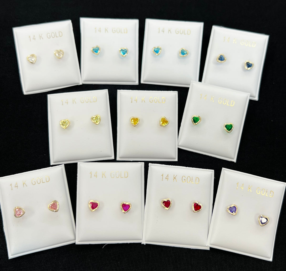 14k Baby and ladies colored heart stone earring (call for available colors) ($60 each)