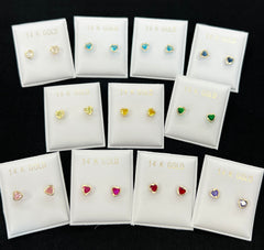 14k Baby and ladies colored heart stone earring (call for available colors) ($60 each)