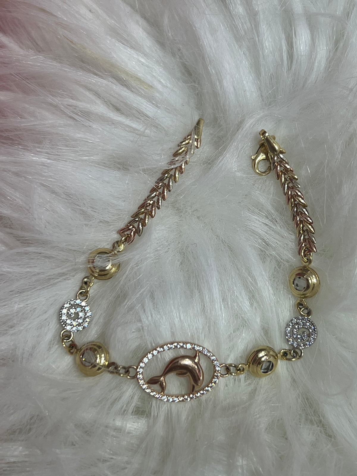 14k Tricolor dolphin bracelet