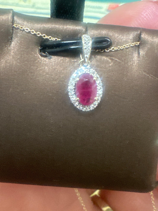 14k necklace with diamond 0.10ct heart ruby