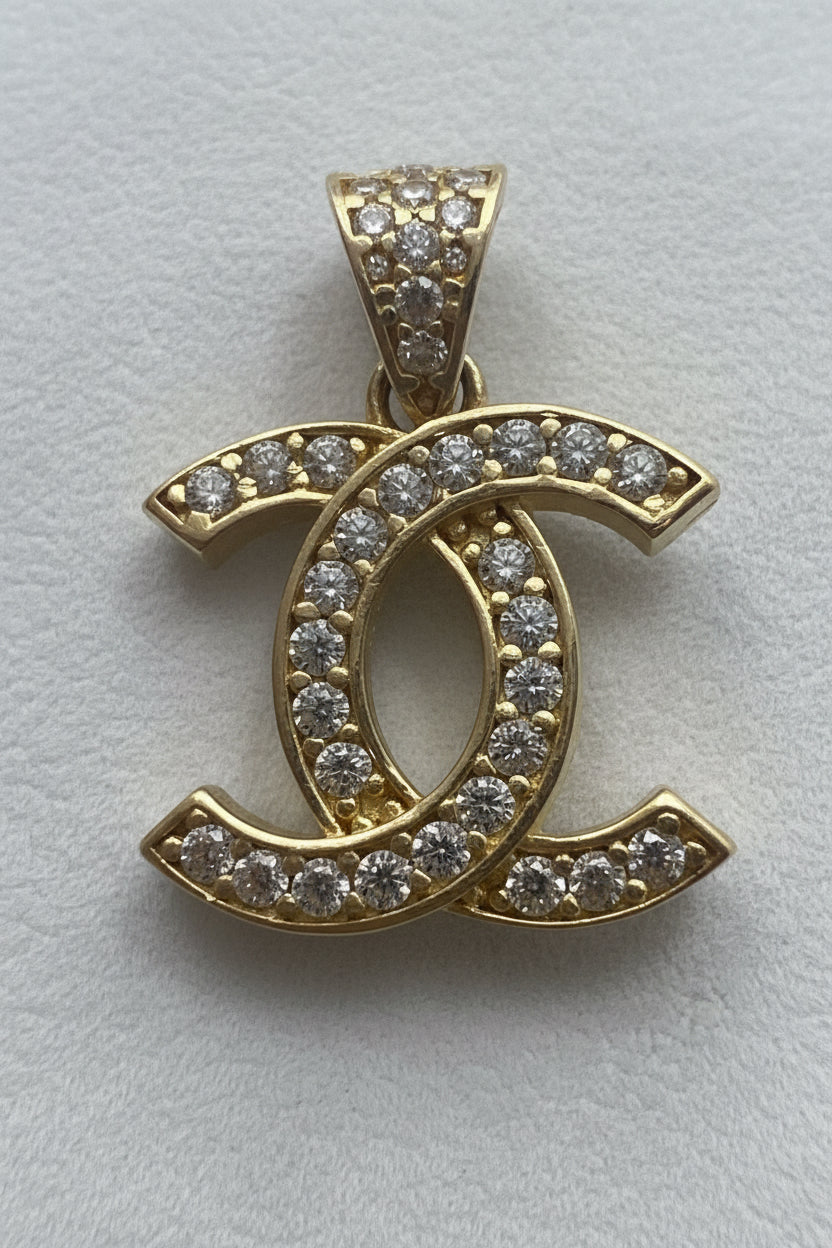 14k small CC pendant with stones